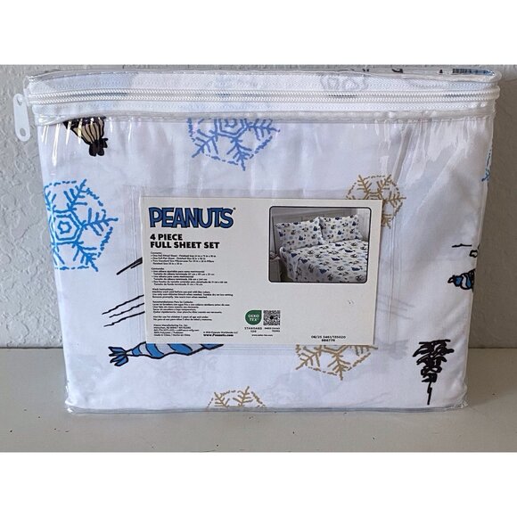 Peanuts Snoopy Puffy Coat FULL SIZE Sheet Set Christmas Puffer Jacket White Blue - Picture 8 of 13